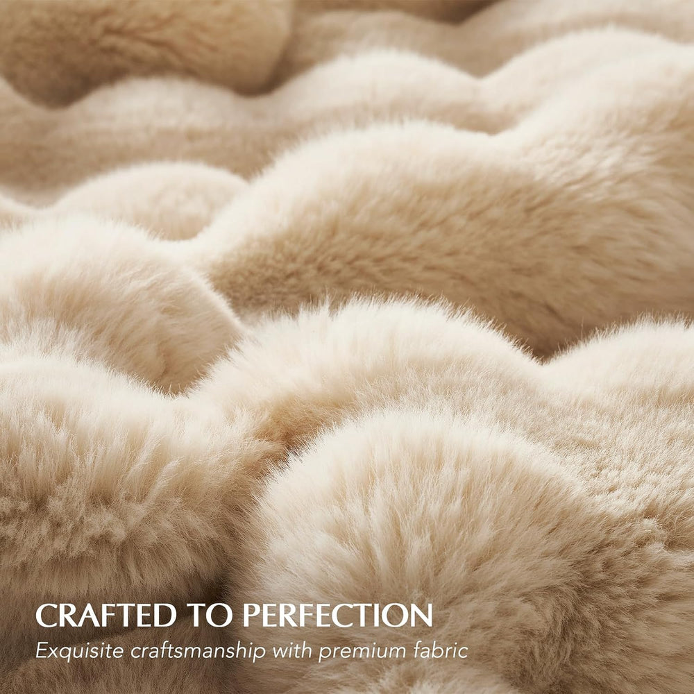 Faux Rabbit Fur Bubble Throw Blanket, 60"x80", Cream