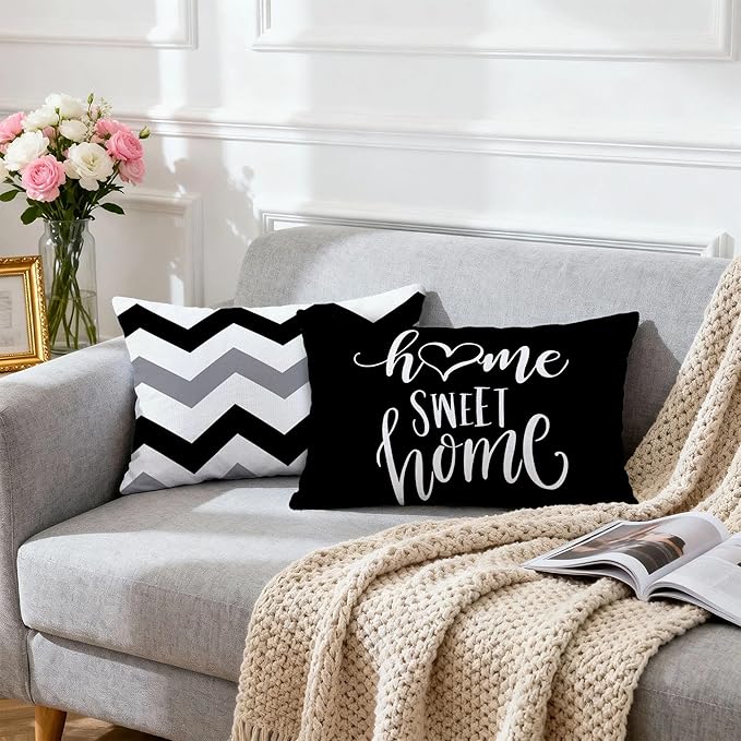 Hexagram Geometric Black Pillow Covers 12x20 Set of 4, Decorative Outdoor Boho - Image 6