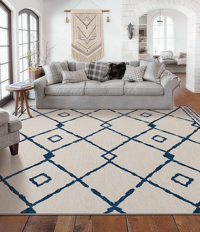 YIHOUSE Boho Rugs for Living Room, 8x10 Western Beige and Blue Area Rug by YIHOUSE