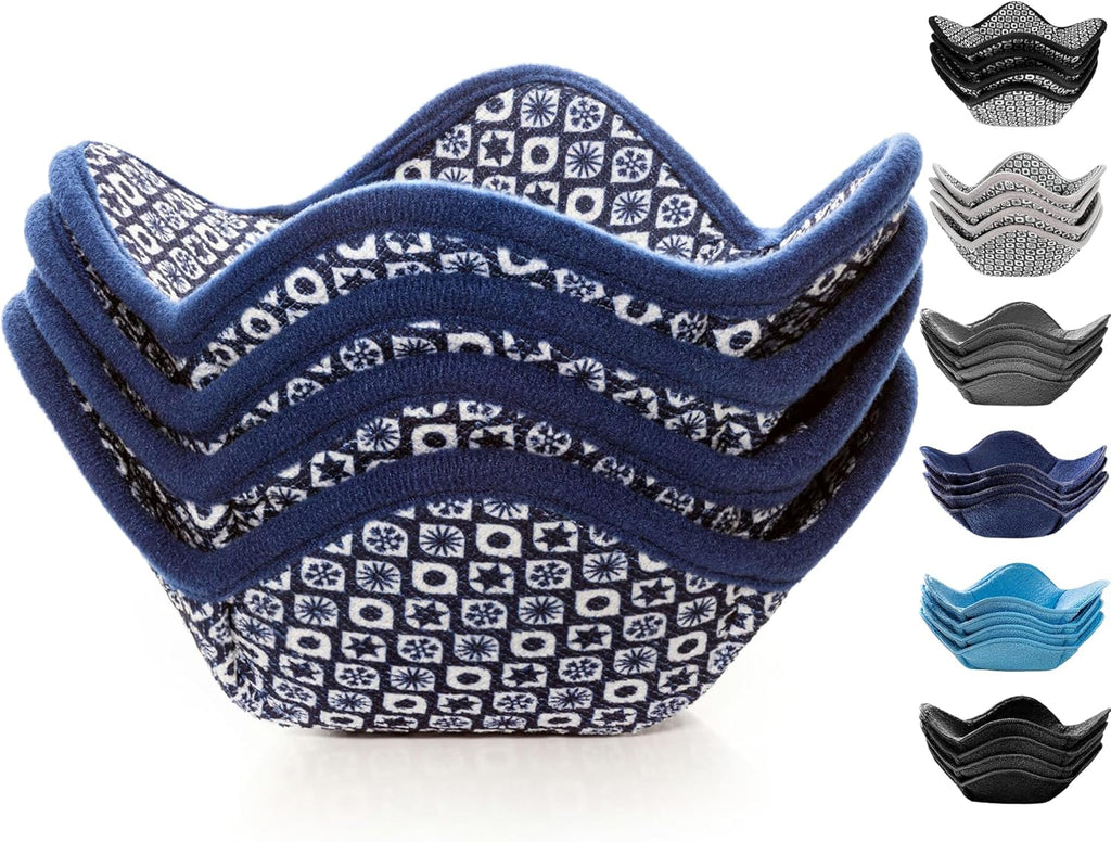 Sheff Microwave Bowl Cozy Holders Set of 4 - Durable and Reliable for Hot and Cold Plates and Dishes - Ideal Household Gift (Navy and White, 7 inch)
