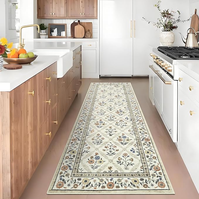 Runner Rug for Hallway Entryway 2.5x8 Farmhouse Floral Non-Slip Machine - Image 2