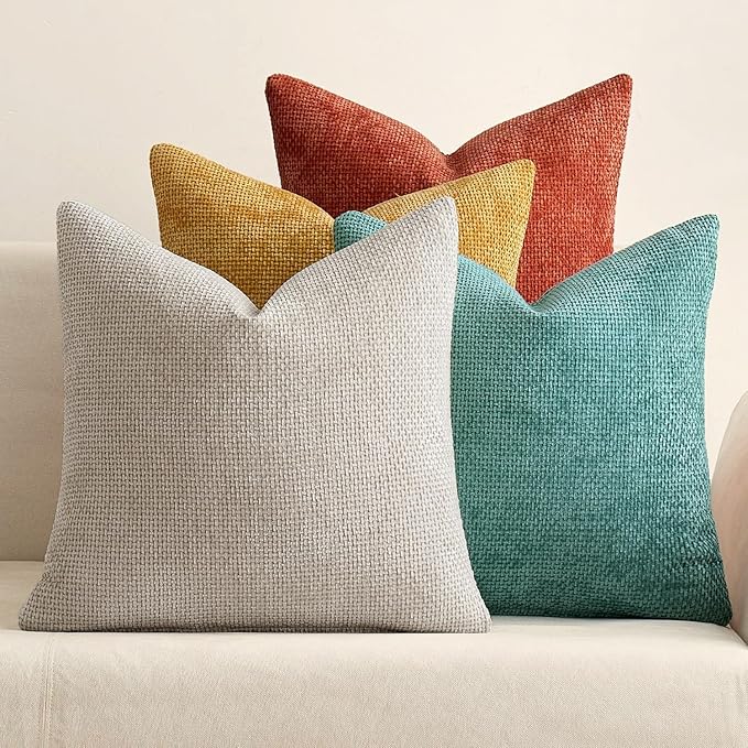 MIULEE Pack of 4 Couch Throw Pillow Covers 18x18 Inch Neutral Orange/Teal Soft by MIULEE