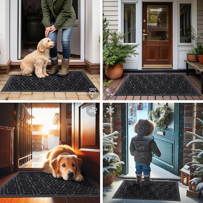 Smiry Front Door Mat Outside Entrance, Heavy Duty Sturdy Natural Rubber Doormat - Image 7