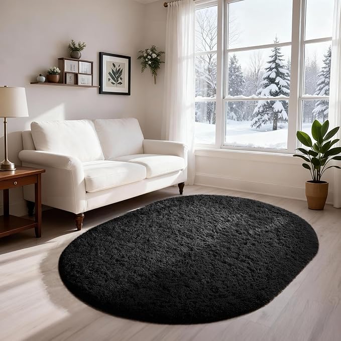 Ophanie 3x5 Oval Black Rugs for College Dorm, Bedroom Small Area Rug, Non-Slip by Ophanie