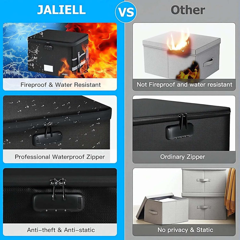 Fireproof File Box with Lock, Document Storage Organizer with Lid, Handle