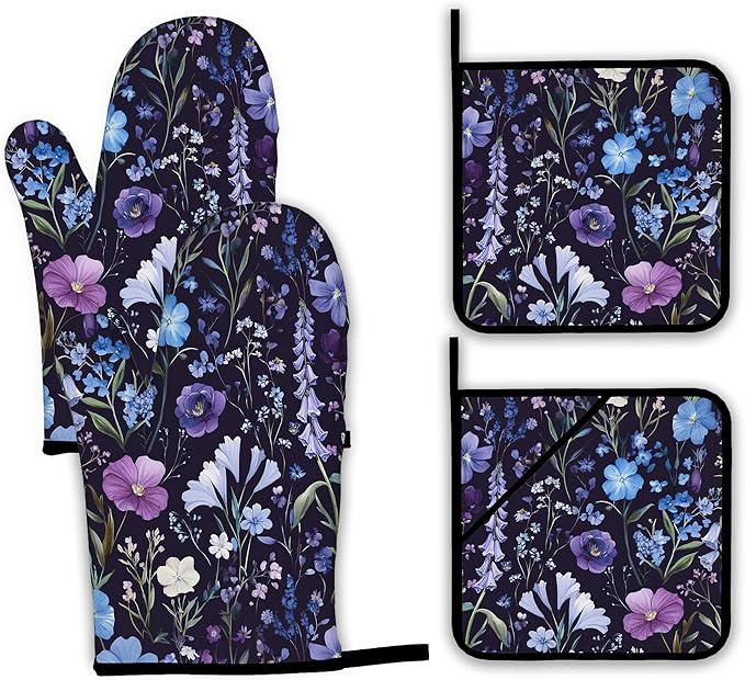 Wildflowers Oven Mitts and Pot Holders, Vintage Garden Herb Flower Heat by Unknown