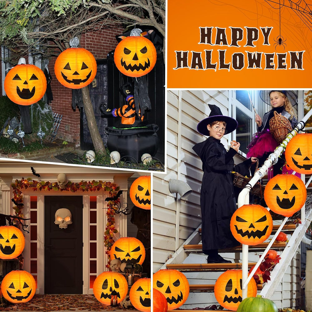 Retisee 20 Pcs 8 Inch Halloween Pumpkin Paper Lanterns Jack O Lantern