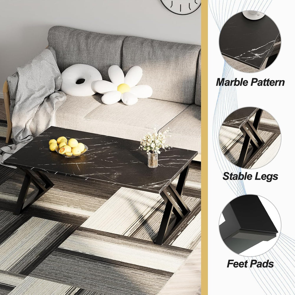Wolawu Coffee Table Living Room Table Black Center Table, Simple Modern Faux ...