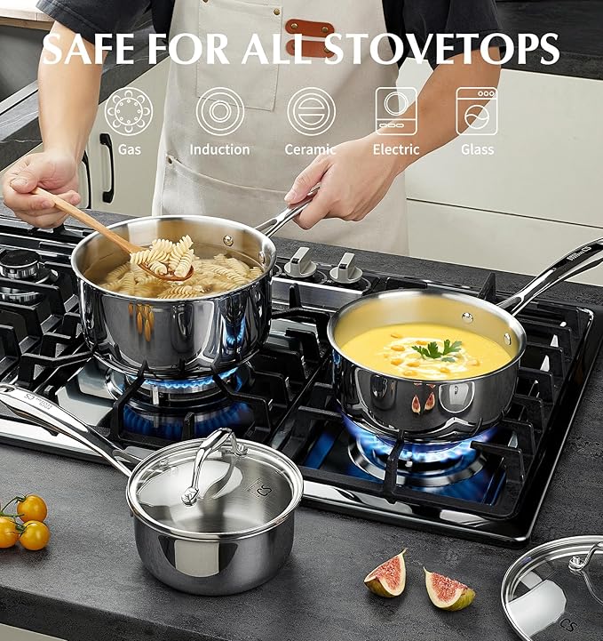 KOCH SYSTEME CS Triply Stainless Steel Saucepan Set, 1QT & 2QT & 3QT Stainless - Image 4