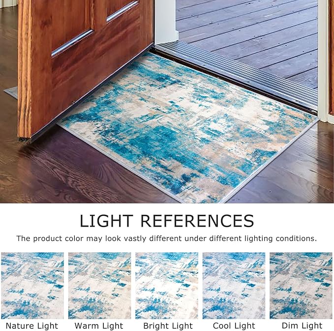 KOZYFLY Modern Abstract Runner Rug 2x6 Turquoise/Beige/Grey/Yellow Runners - Image 4