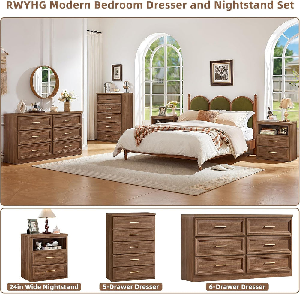 RWYHG 55.1" Wide Farmhouse 6 Drawers Dresser for Bedroom, Light Walnut
