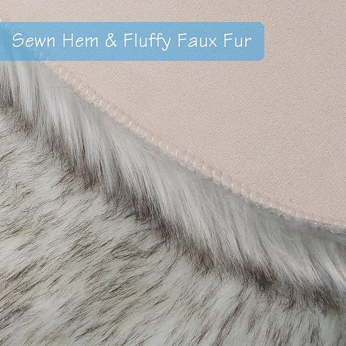 duduta White Black Faux Sheepskin Fur Rug 3x5 ft, Fluffy Shag Bedroom Dorm - Image 3