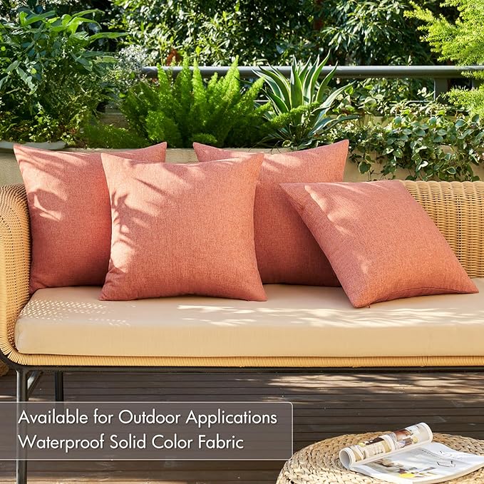 MIULEE Pack of 4 Decorative Outdoor Throw Pillow Covers Linen Waterproof Pillow - Image 2