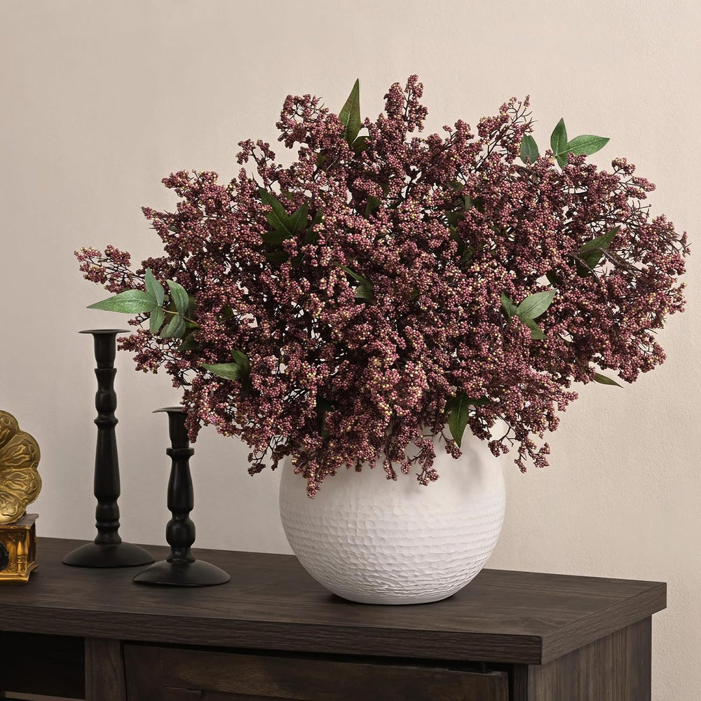 3Pcs 43In Faux Berry Stems, Artificial Nandina Fall Decor, Dusty Plum