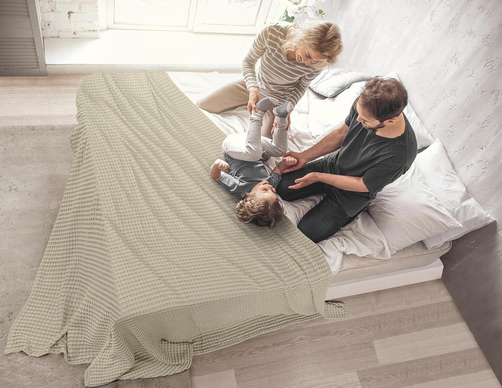 Utopia Bedding 100% Cotton Waffle Blanket Full Size Khaki, 90x84 Inch