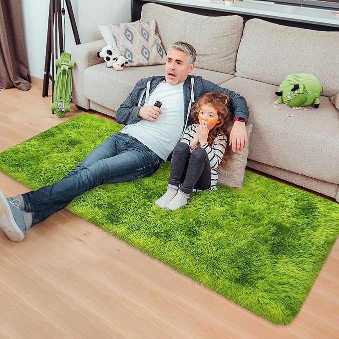 Tie-Dyed Runner Rug for Bedroom Green 2x5ft Fluffy Area Rug Bedside Runner Rug - Image 3