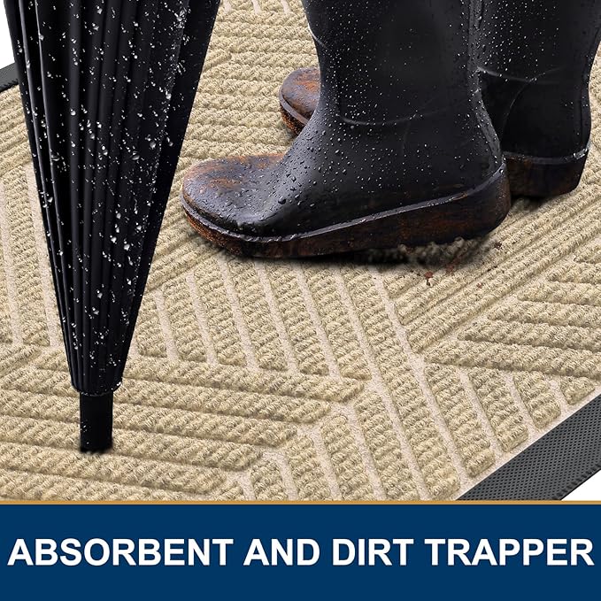 Smiry Front Door Mat Outside Entrance, Heavy Duty Sturdy Natural Rubber Doormat - Image 3