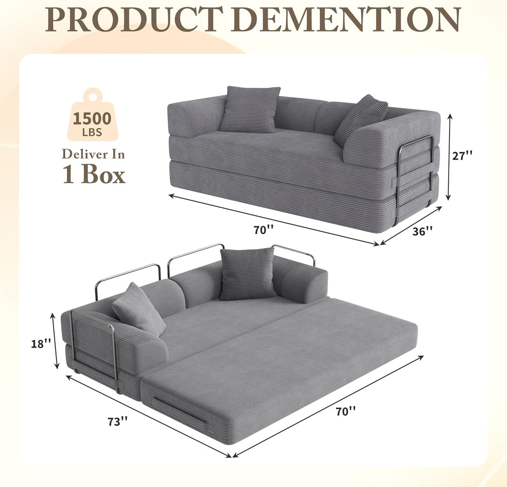 Cloud Boneless Couch Futon Sofa Bed, 5-in-1 Convertible Sofa Bed Pull Out Cou...