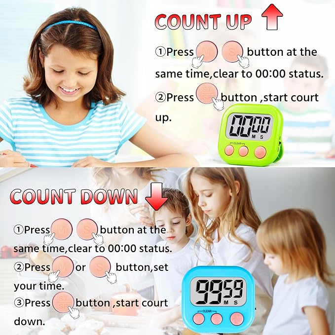 Timer for Kids Teachers Digital Kitchen Timers for Cooking Large Magnetic - Image 7