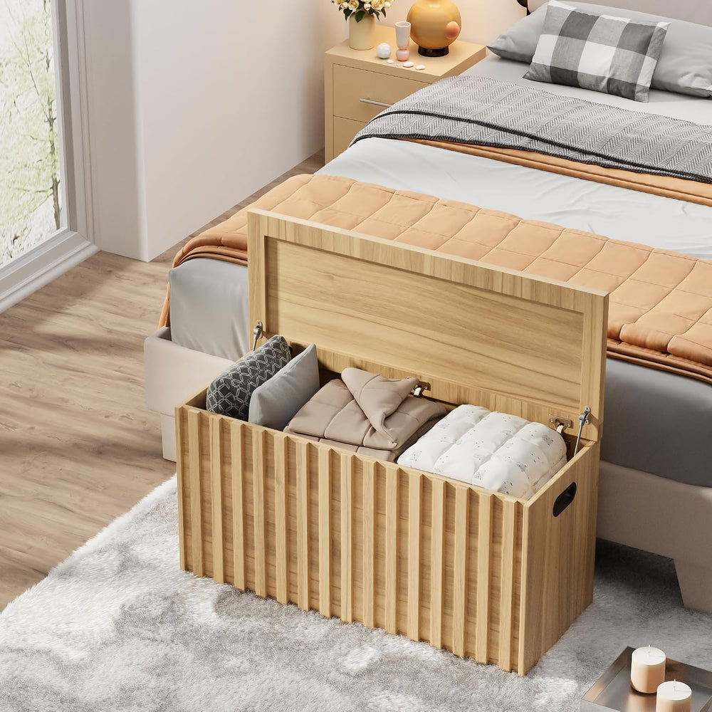 UEV Storage Bench,39.4" Wood Box, Storage Trunk with 2 Safety Hinges, Ot...