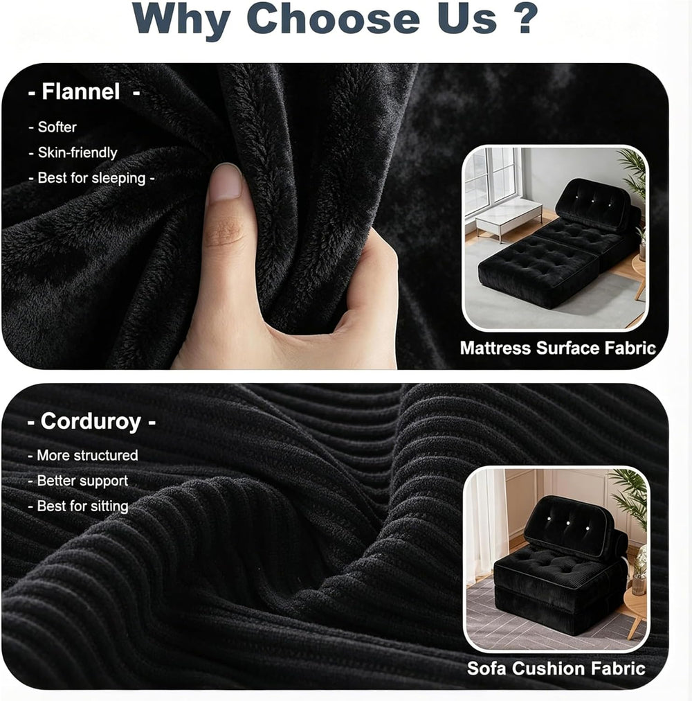 Folding Sofa Bed, Flannel Futon Couch Bed with Pillow and Blanket, Convertibl...