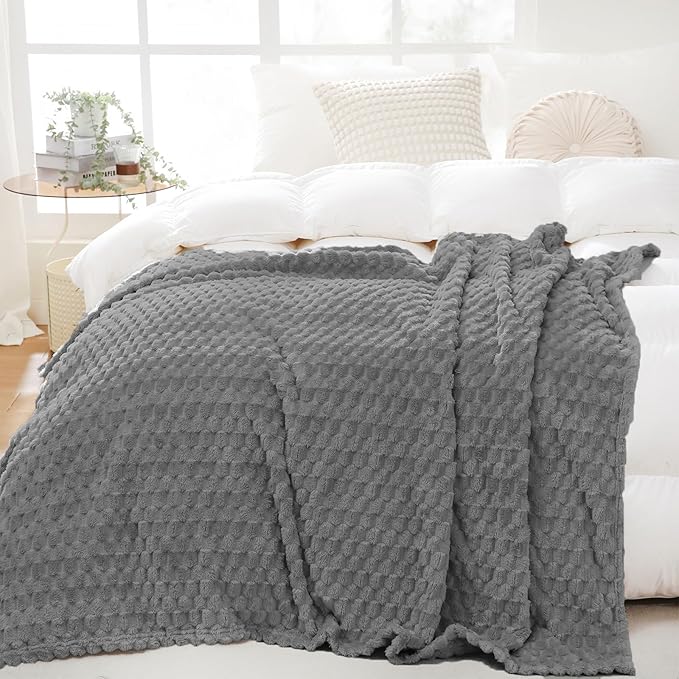 Puncuntex Grey Throw Blanket 108"×90" inches Fuzzy 3D Jacquard Decorative by Puncuntex