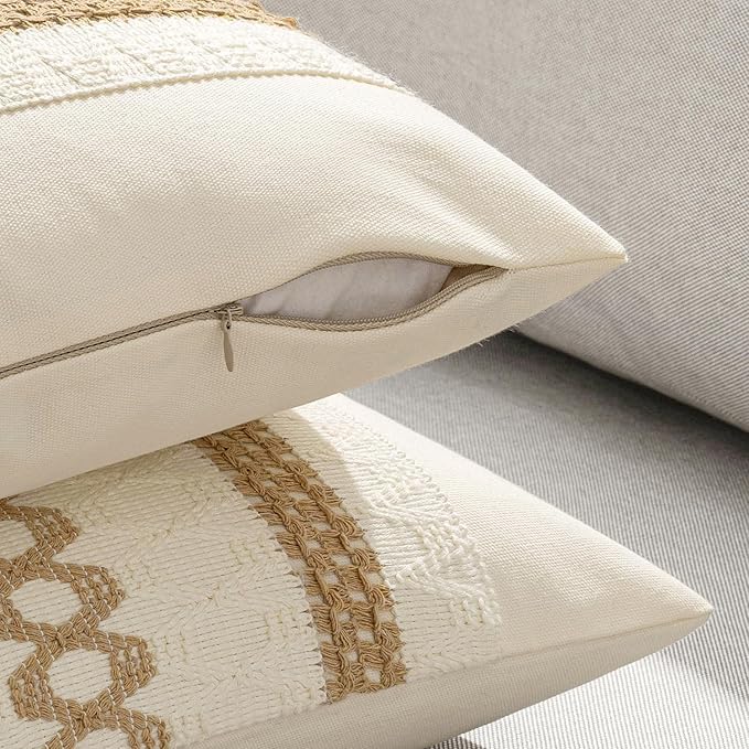 MIULEE Set of 2 Neutral Boho Decorative Pillow Covers 16x16 Inch Farmhouse - Image 5