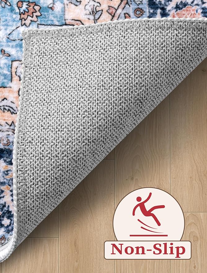 SERISSA Runner Rug for Hallways, Extra Long Boho Rug Ultra Soft Vintage Blue - Image 4