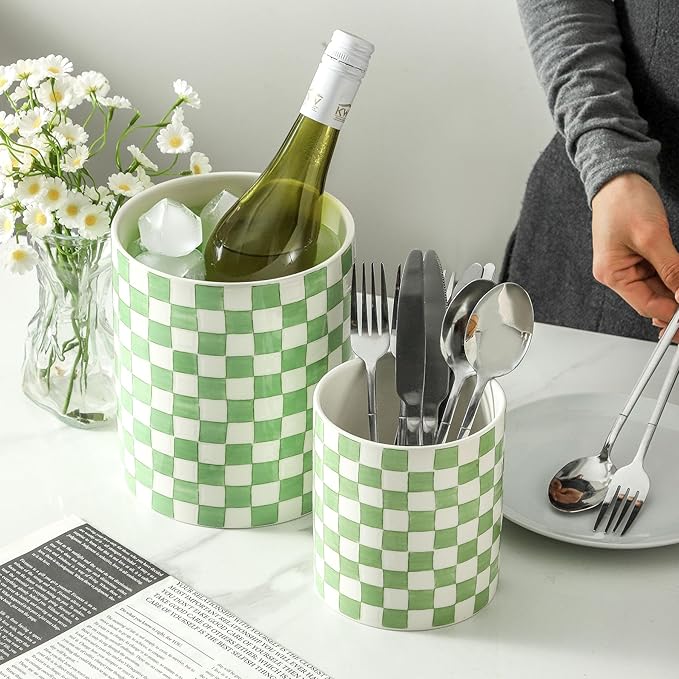 7" Ceramic Hand painted Utensil Holder, Large Kitchen Utensil Holder Organizer - Image 6