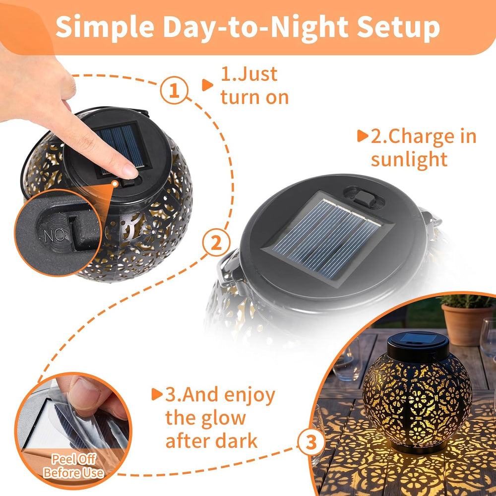 2 Pack Solar Hanging Lanterns Lights Outdoor, LED Warm White Lights