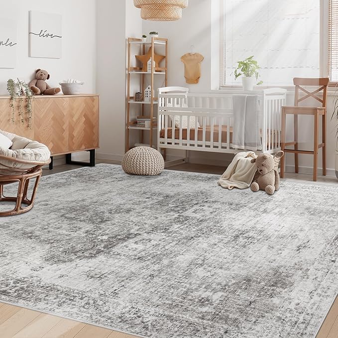 Area Rug 6x9 Washable Rug, Vintage Boho Medallion Rugs Non-Slip Soft Low Pile - Image 3
