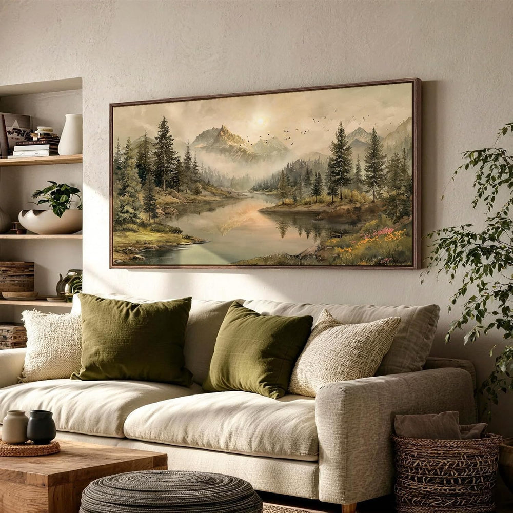 Extra Large Framed Landscape Mountain Wall Art for Living Room, 28x57 Inch