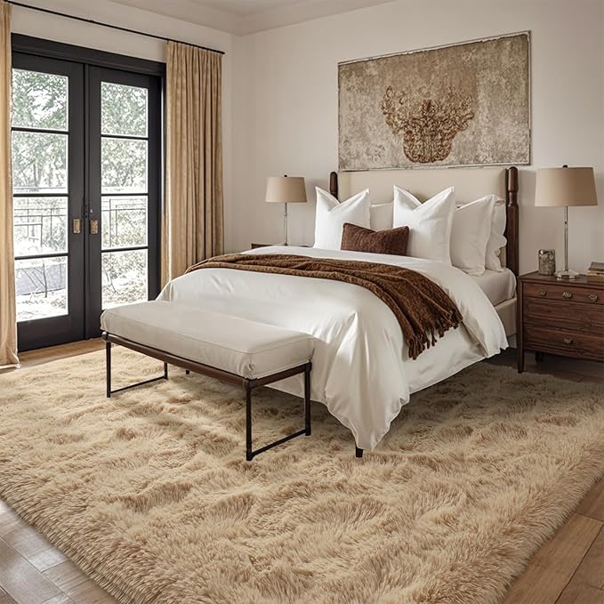 8x10 Ft Extra Large Shag Beige Rugs - Image 2