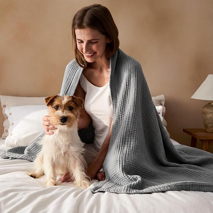 Bedsure 100% Cotton Muslin Blanket King Size - Image 8