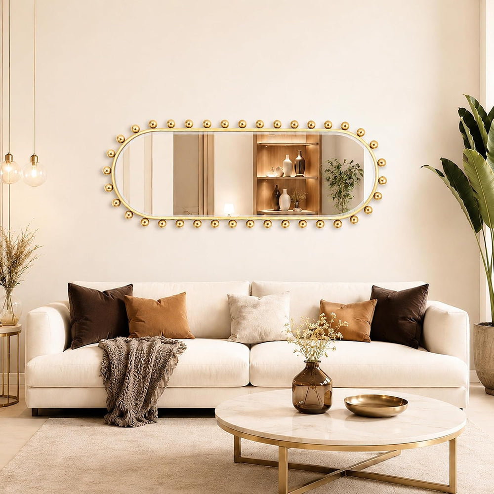 20"x51" Oval Full Length Wall Mirror, Antique Gold Vintage Frame