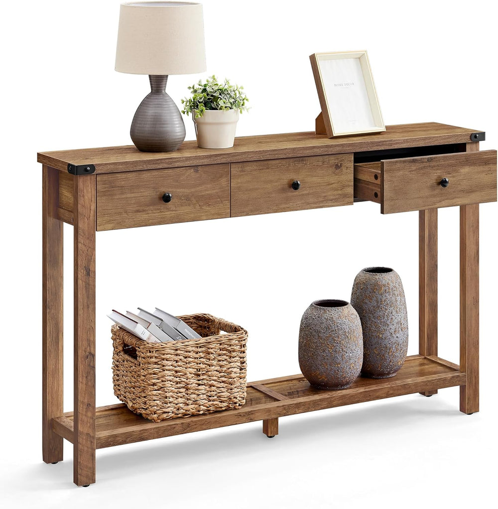 VASAGLE LIRY Collection Narrow Console Table with 3 Drawers, Brown | Sofa Tab...
