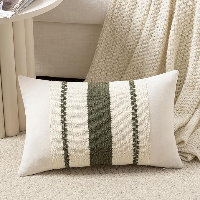 Fancy Homi Set of 1 Boho Olive Green Long Lumbar Decorative Throw Pillow Cover by Fancy+Homi