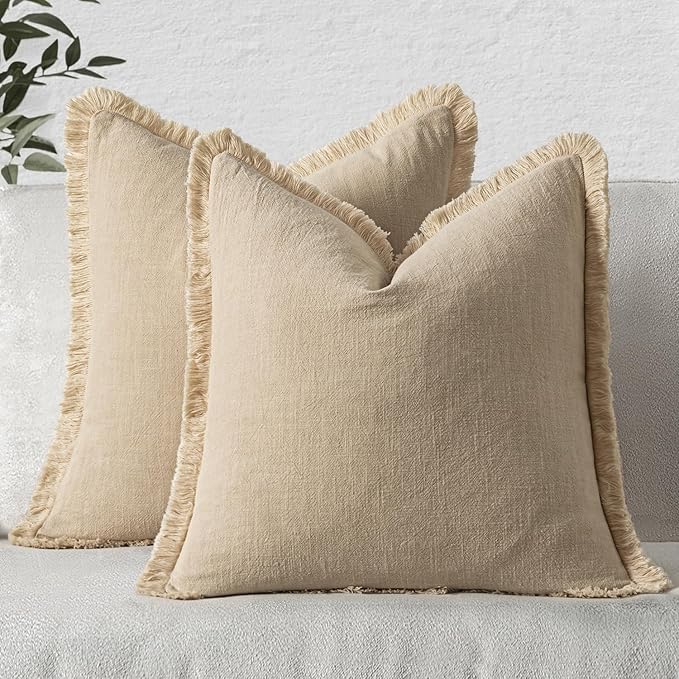 MIULEE Decorative Throw Pillow Covers Neutral Linen Fringe Throw Pillows Set of by MIULEE