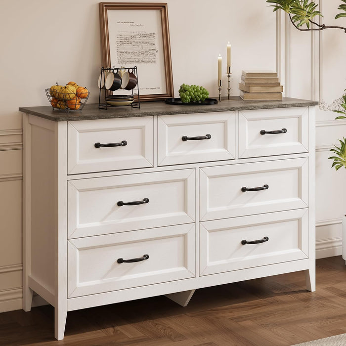 Gizoon White Dresser for Bedroom with 7 Drawers, 47" W Chests of Drawers
