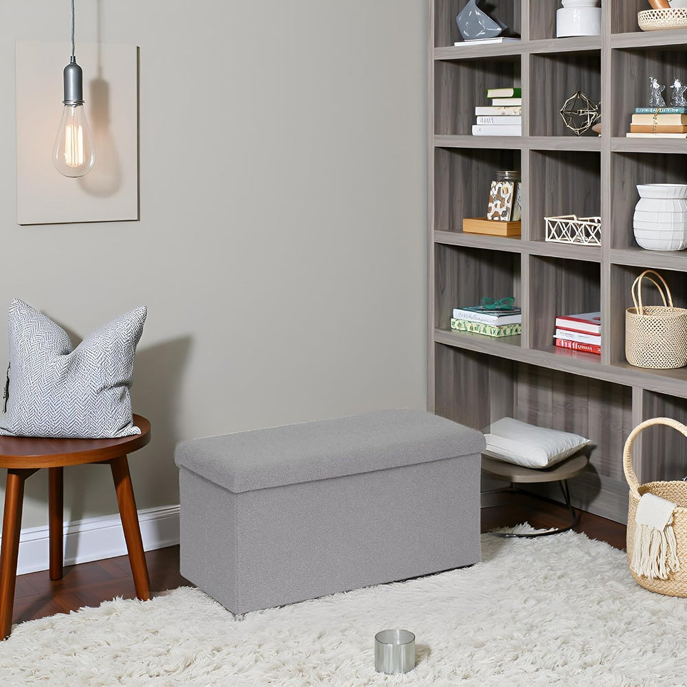 PINPLUS Folding Storage Ottoman Bench, Sherpa Ottoman with Storage, Large Lon...