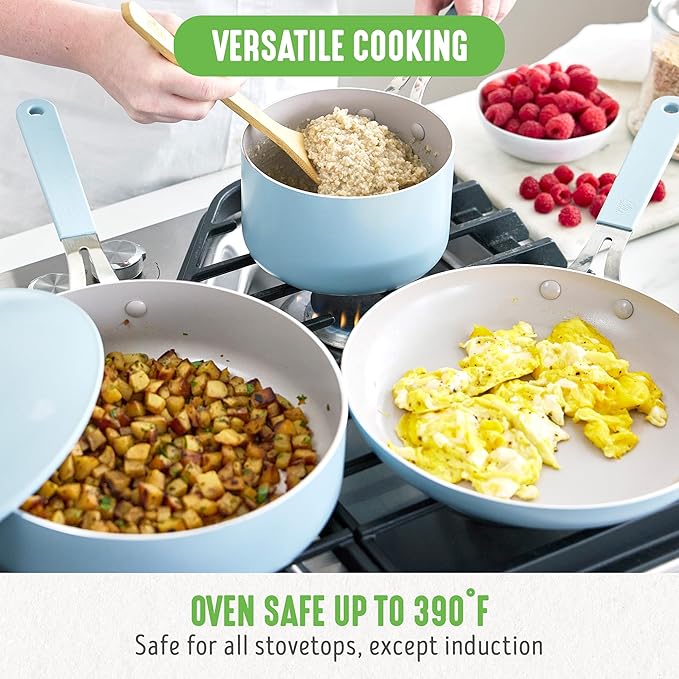 GreenLife 10-Piece Nonstick Ceramic Cookware Set, Lightweight Healthy PFAS-Free - Image 6