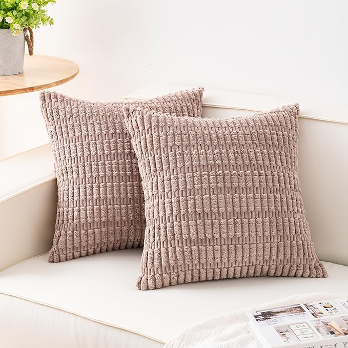 Pack of 2 Corduroy Decorative Throw Pillow Covers 22x22 Inch Soft Striped by Unknown