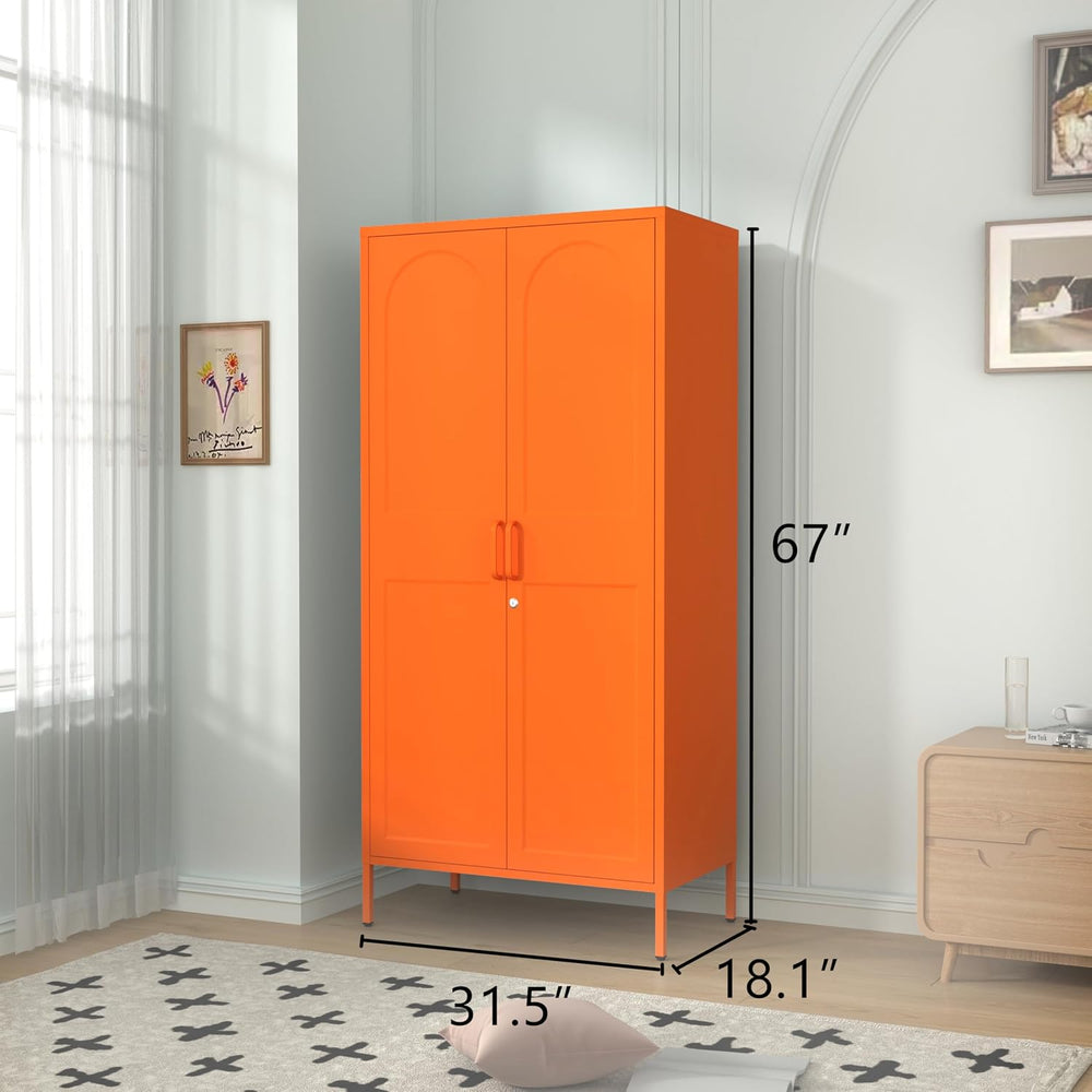 Orange Lockable Armoire Wardrobe Closet Storage Cabinet with Hanging Rod, 67&...
