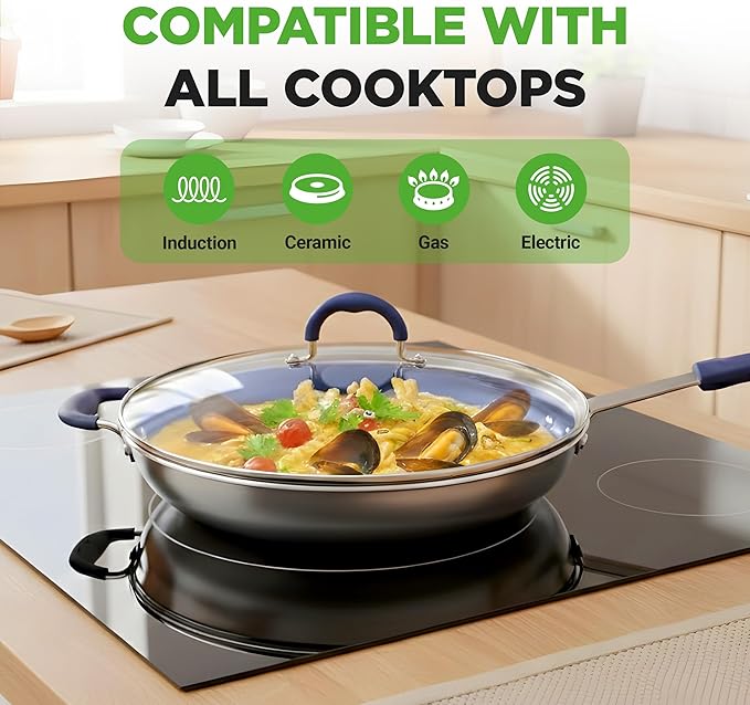 NutriChef 14" Fry Pan With Lid