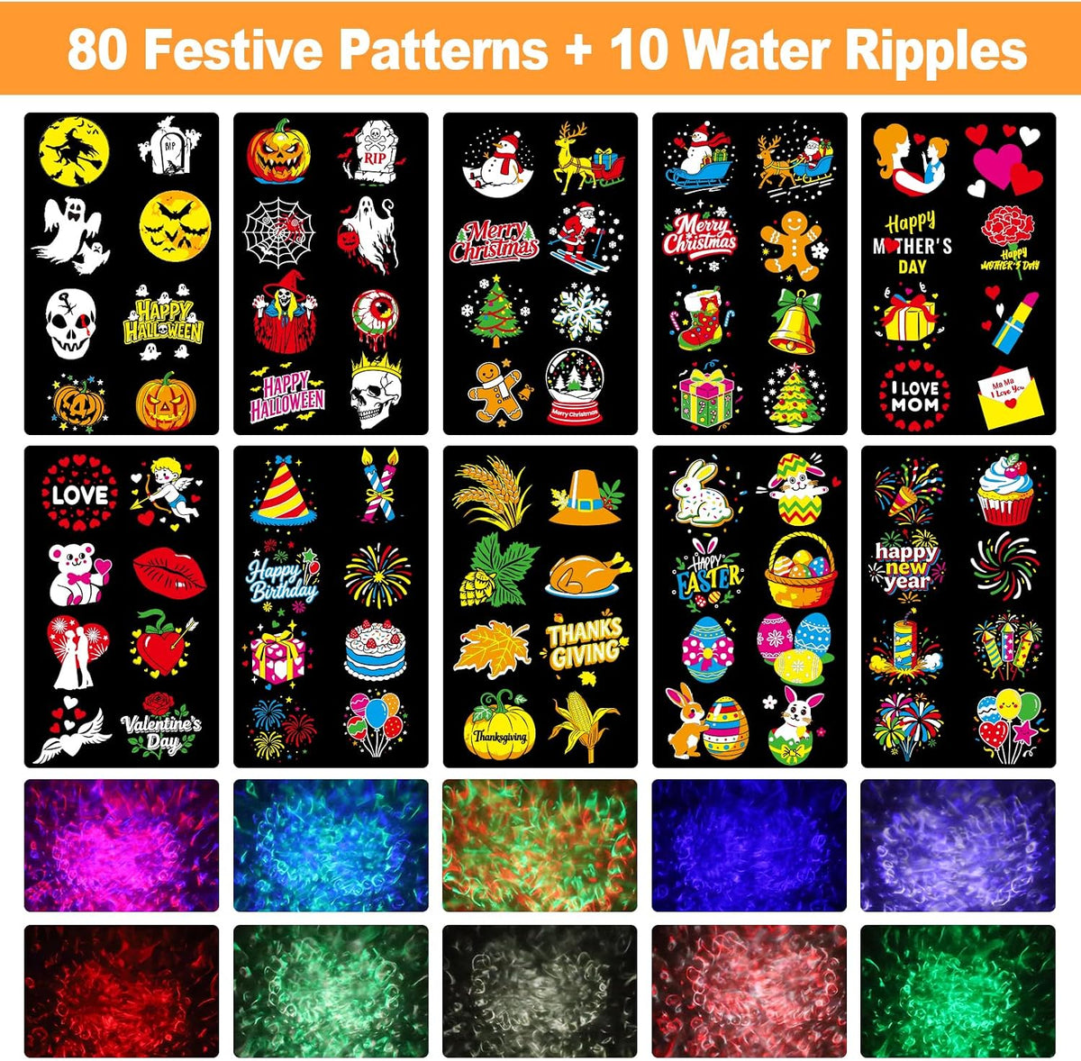 2026 Upgraded Halloween Projector, 8 Patterns (Ocean Wave & Patterns),8 Theme Waterproof Holiday Projector with Remote for Halloween,Christmas,Happy New Year