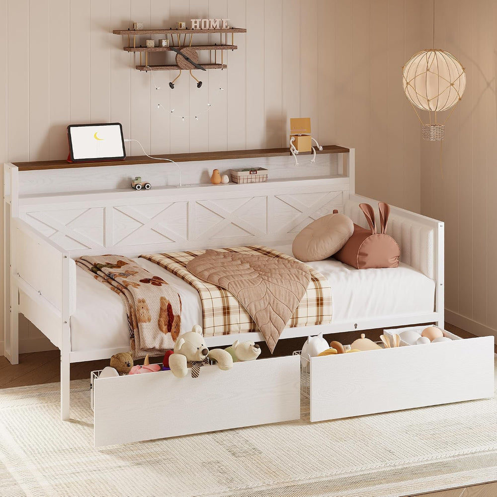 IRONCK Twin Daybed with Storage Drawers, Charging Station, White