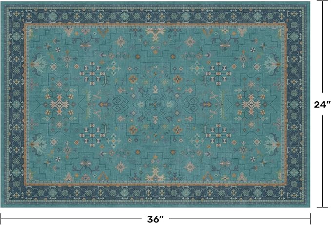 2x3 Washable Teal Rug for Entryway Indoor, Kitchen Floor Waterproof, Powder Room - Image 2