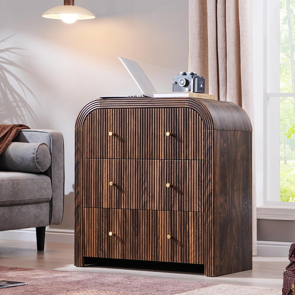 T4TREAM 32" Modern Fluted 3 Drawers Dresser for Bedroom, Dark Walnut