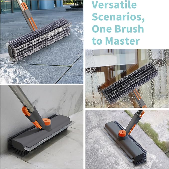 Floor Scrub Brush with Long Handle, 3 in 1 Scrape and Heavy-Duty Stiff Bristle - Image 4