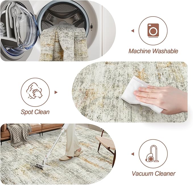 10x14 Area Rugs for Living Room, Non Slip Machine Washable Vintage Rugs - Image 4